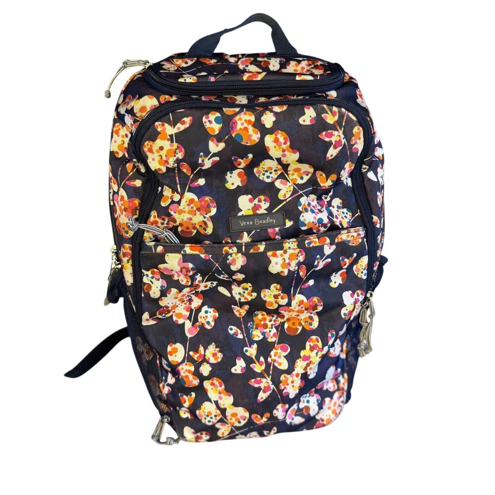 Vera Bradley Lighten Up Journey Backpack Floral Butterfly Navy Water Resistant
